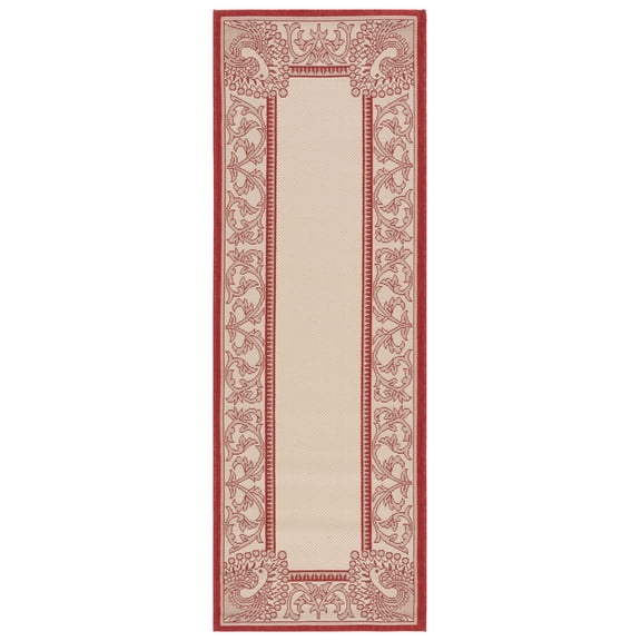 Safavieh Courtyard Cooper Botanical Indoor/Outdoor Runner Rug, Natural/Red, 2'3" x 6'7"