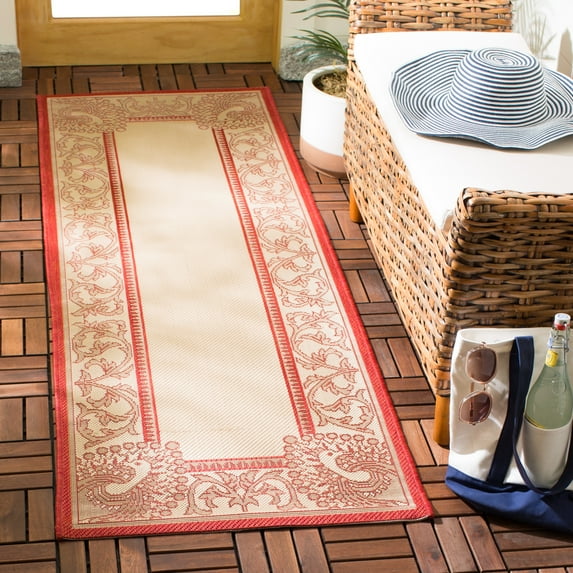 Safavieh Courtyard Cooper Botanical Indoor/Outdoor Runner Rug, Natural/Red, 2'3" x 6'7"