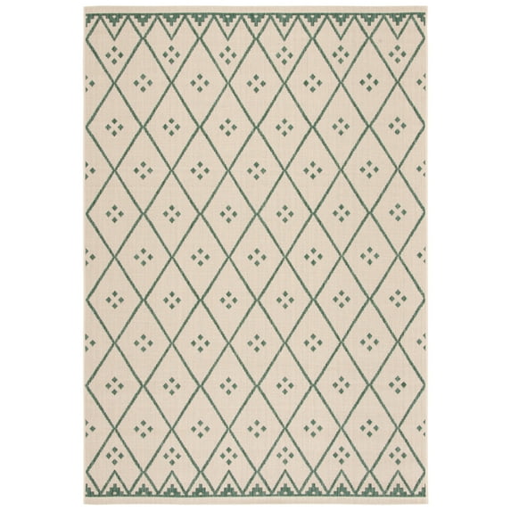 SAFAVIEH Courtyard Cori Bordered Indoor/Outdoor Area Rug, Beige/Green, 9' x 12'