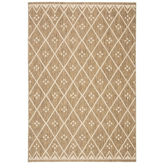 SAFAVIEH Courtyard Cori Bordered Indoor/Outdoor Area Rug, Brown/Light Beige, 2'7" x 5'