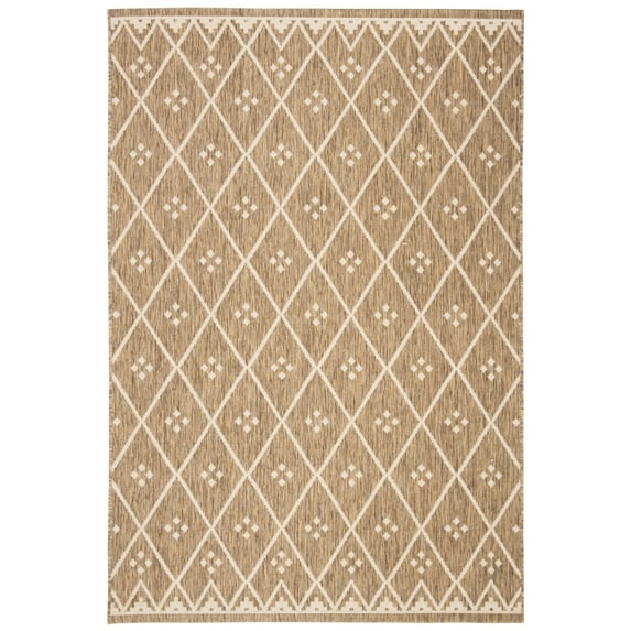 SAFAVIEH Courtyard Cori Bordered Indoor/Outdoor Area Rug, Brown/Light Beige, 4' x 5'7"
