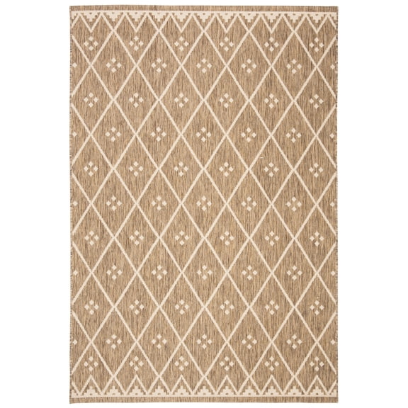 SAFAVIEH Courtyard Cori Bordered Indoor/Outdoor Area Rug, Brown/Light Beige, 4' x 5'7"