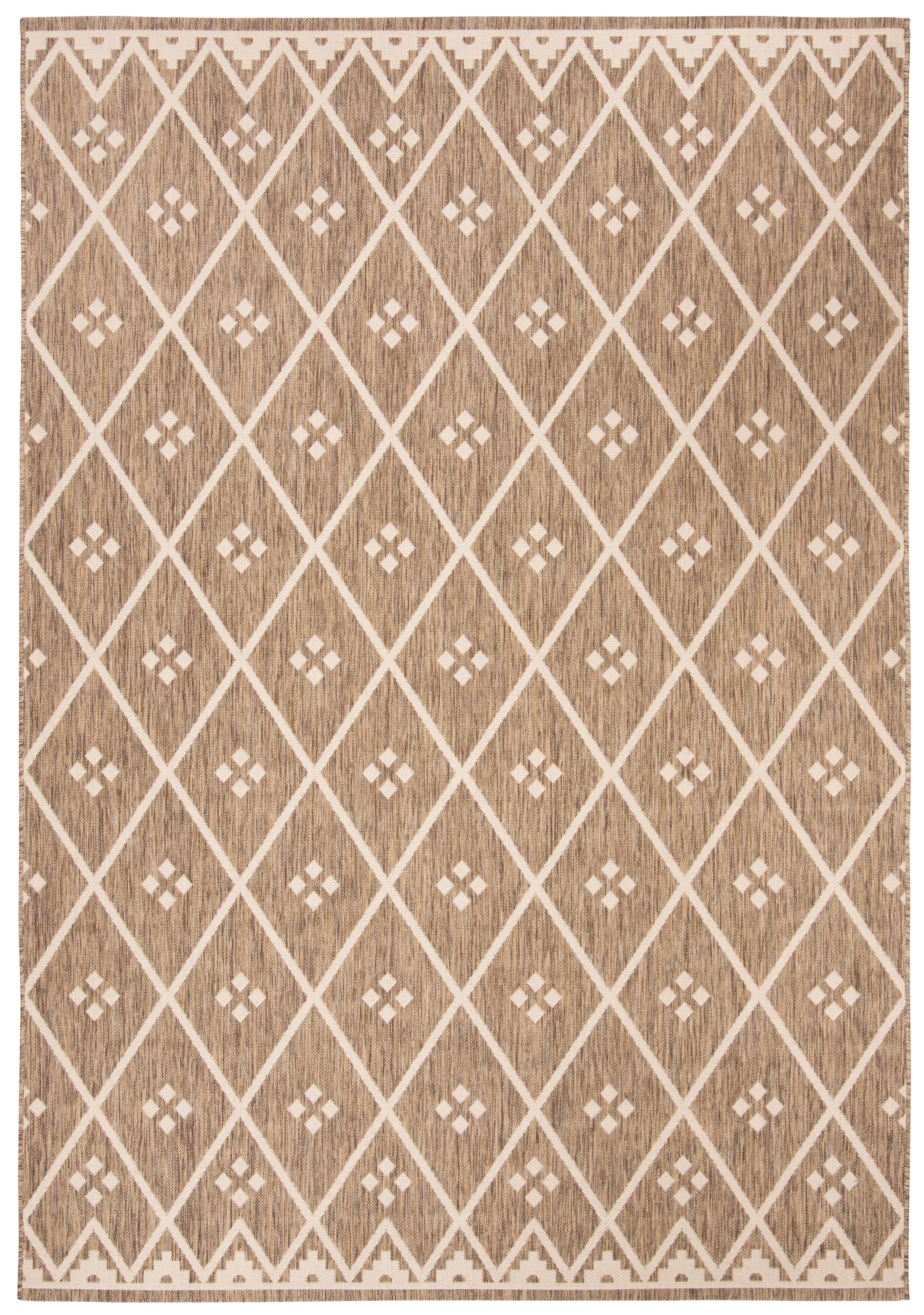 SAFAVIEH Courtyard Cori Bordered Indoor/Outdoor Area Rug, Brown/Light Beige, 9' x 12'