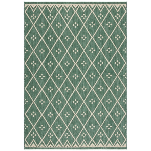 SAFAVIEH Courtyard Cori Bordered Indoor/Outdoor Area Rug, Dark Green/Beige, 2'7" x 5'