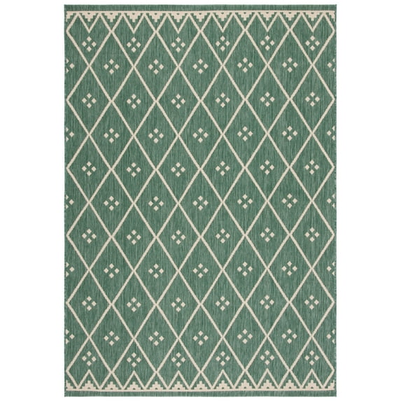 SAFAVIEH Courtyard Cori Bordered Indoor/Outdoor Area Rug, Dark Green/Beige, 2'7" x 5'