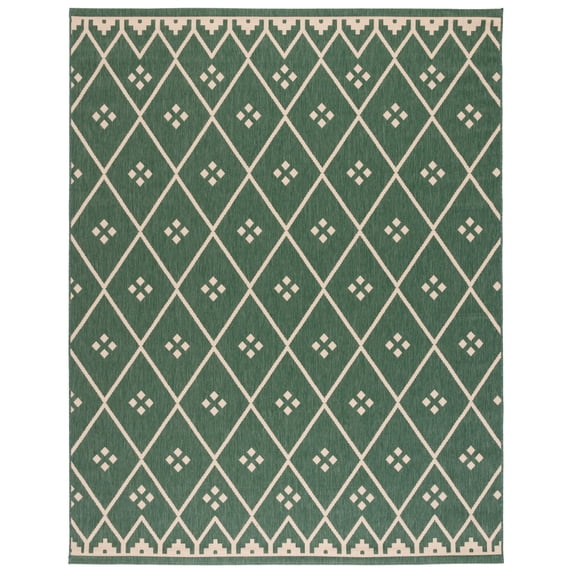 SAFAVIEH Courtyard Cori Bordered Indoor/Outdoor Area Rug, Dark Green/Beige, 8' x 10'