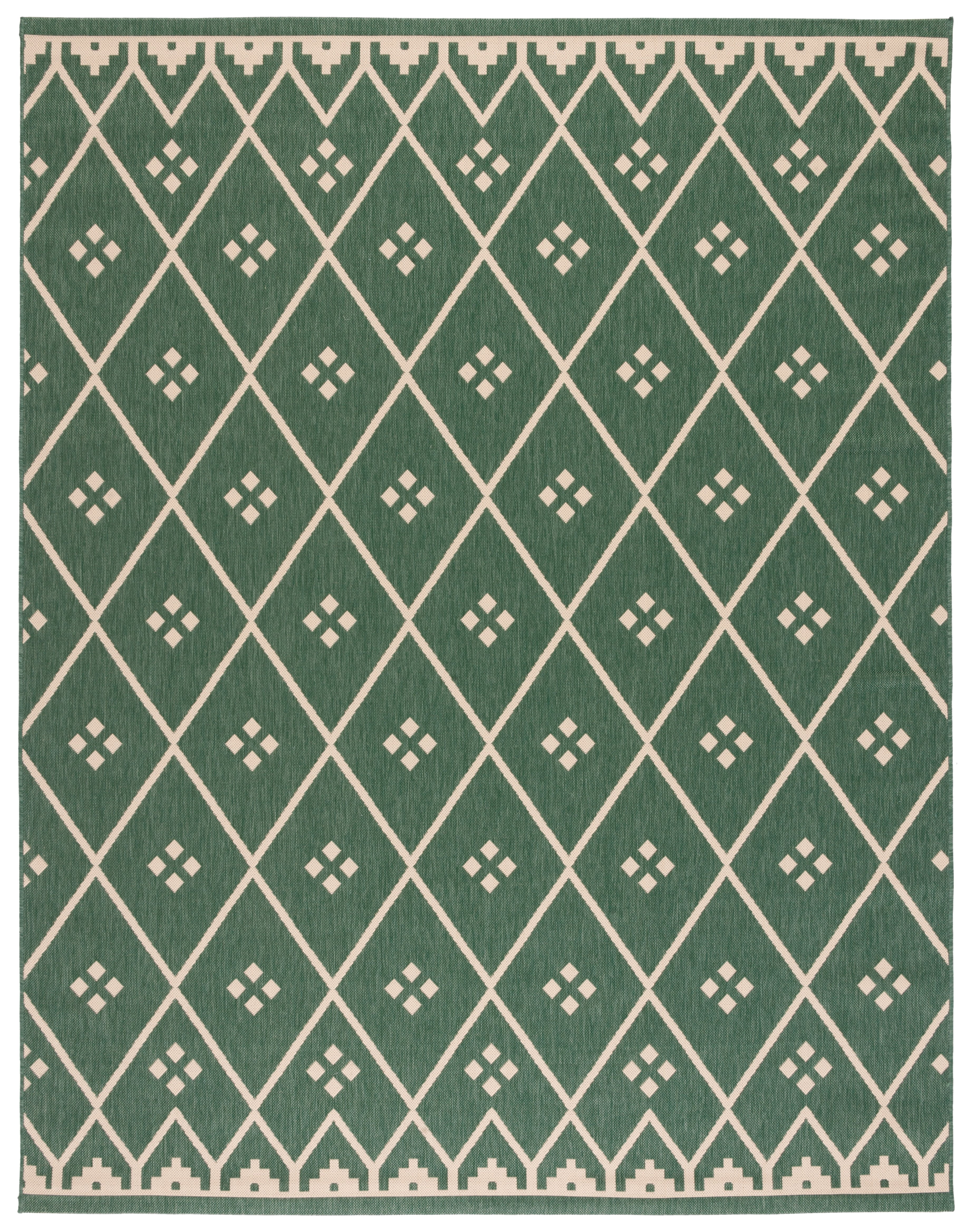 SAFAVIEH Courtyard Cori Bordered Indoor/Outdoor Area Rug, Dark Green/Beige, 9' x 12'