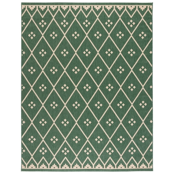 SAFAVIEH Courtyard Cori Bordered Indoor/Outdoor Area Rug, Dark Green/Beige, 9' x 12'