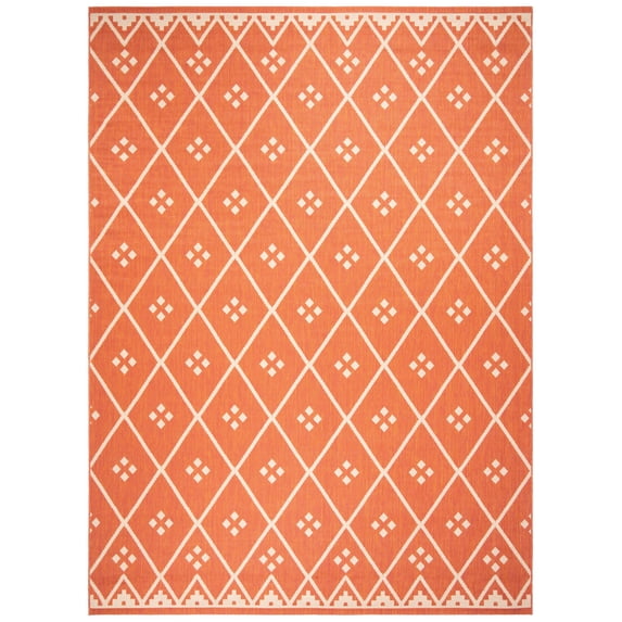 SAFAVIEH Courtyard Cori Bordered Indoor/Outdoor Area Rug, Terracotta/Light Beige, 9' x 12'