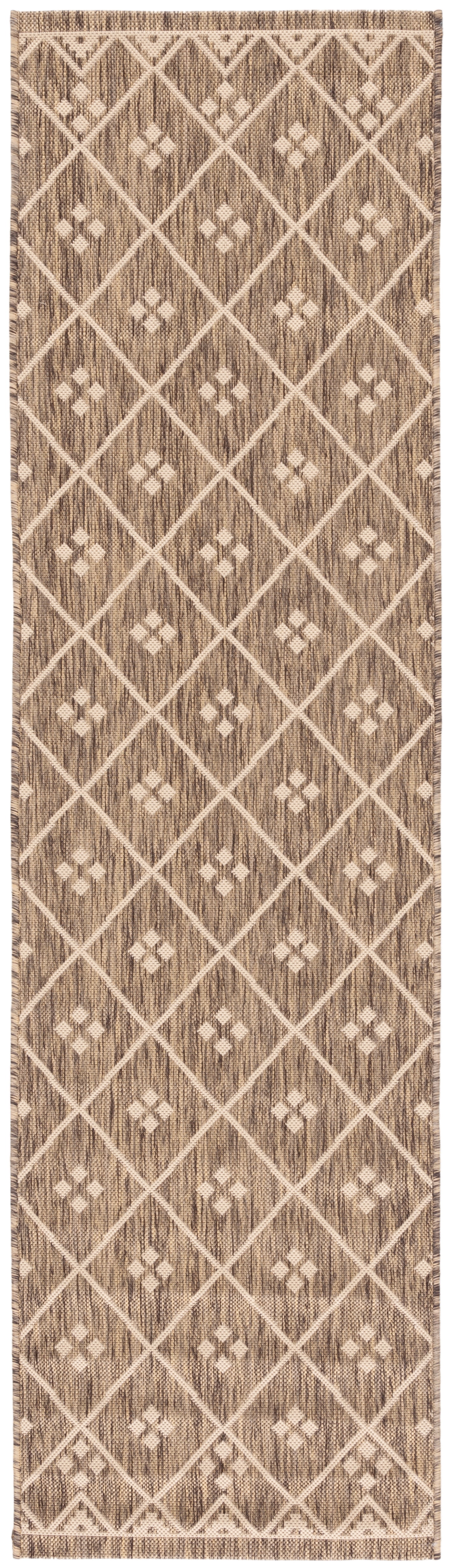 SAFAVIEH Courtyard Cori Bordered Indoor/Outdoor Runner Rug, Brown/Light Beige, 2'3" x 8'