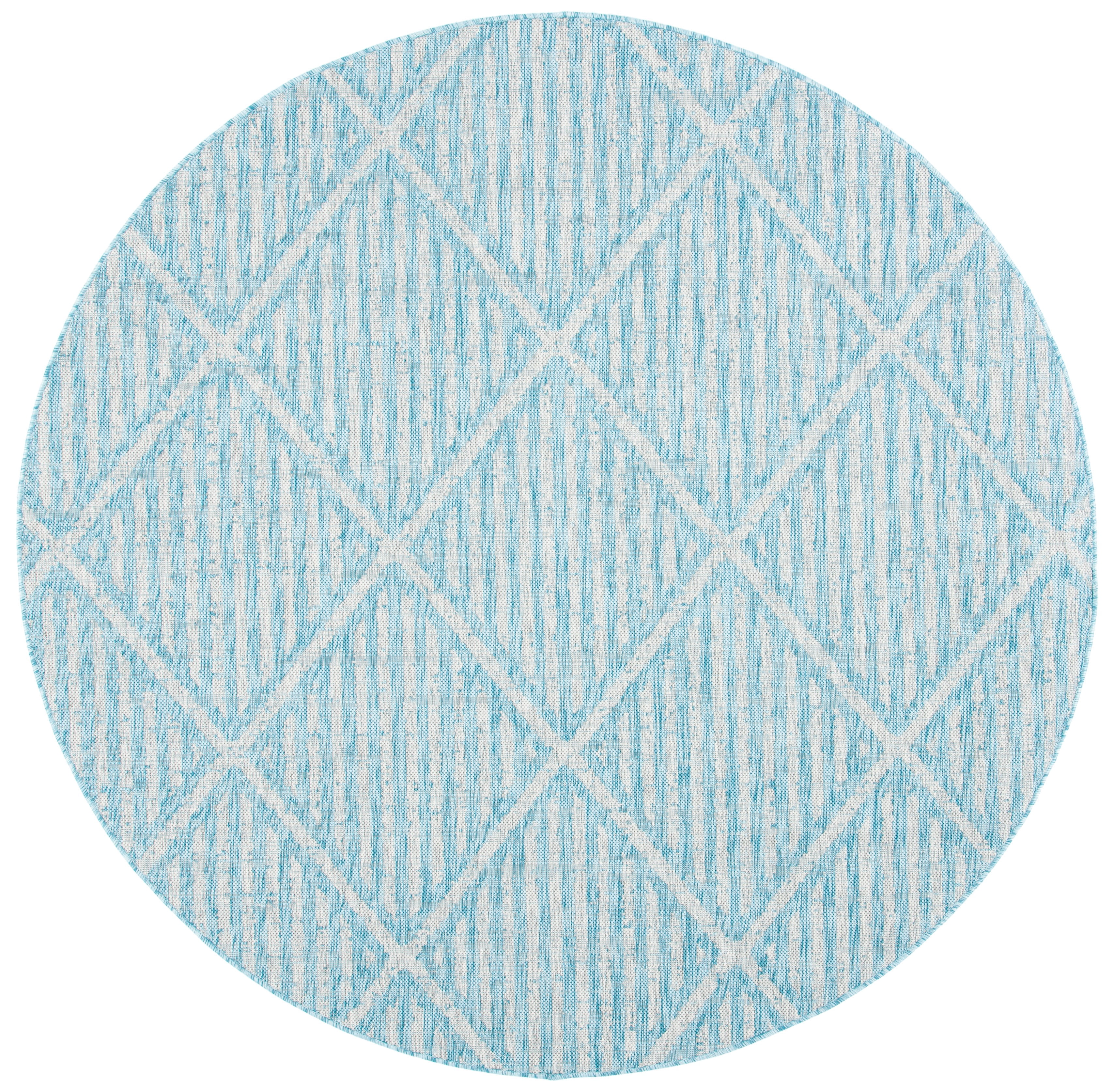 SAFAVIEH Courtyard Corinna Geometric Indoor/Outdoor Area Rug, Aqua/Grey, 6'7" x 6'7" Round