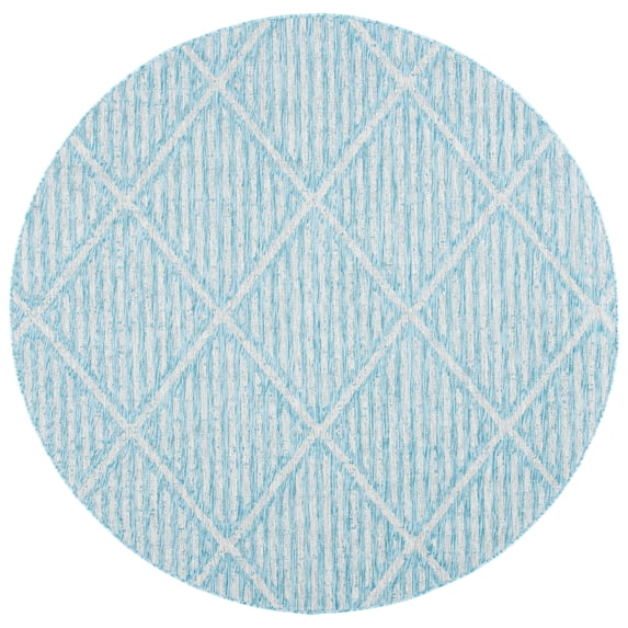 SAFAVIEH Courtyard Corinna Geometric Indoor/Outdoor Area Rug, Aqua/Grey, 6'7" x 6'7" Round