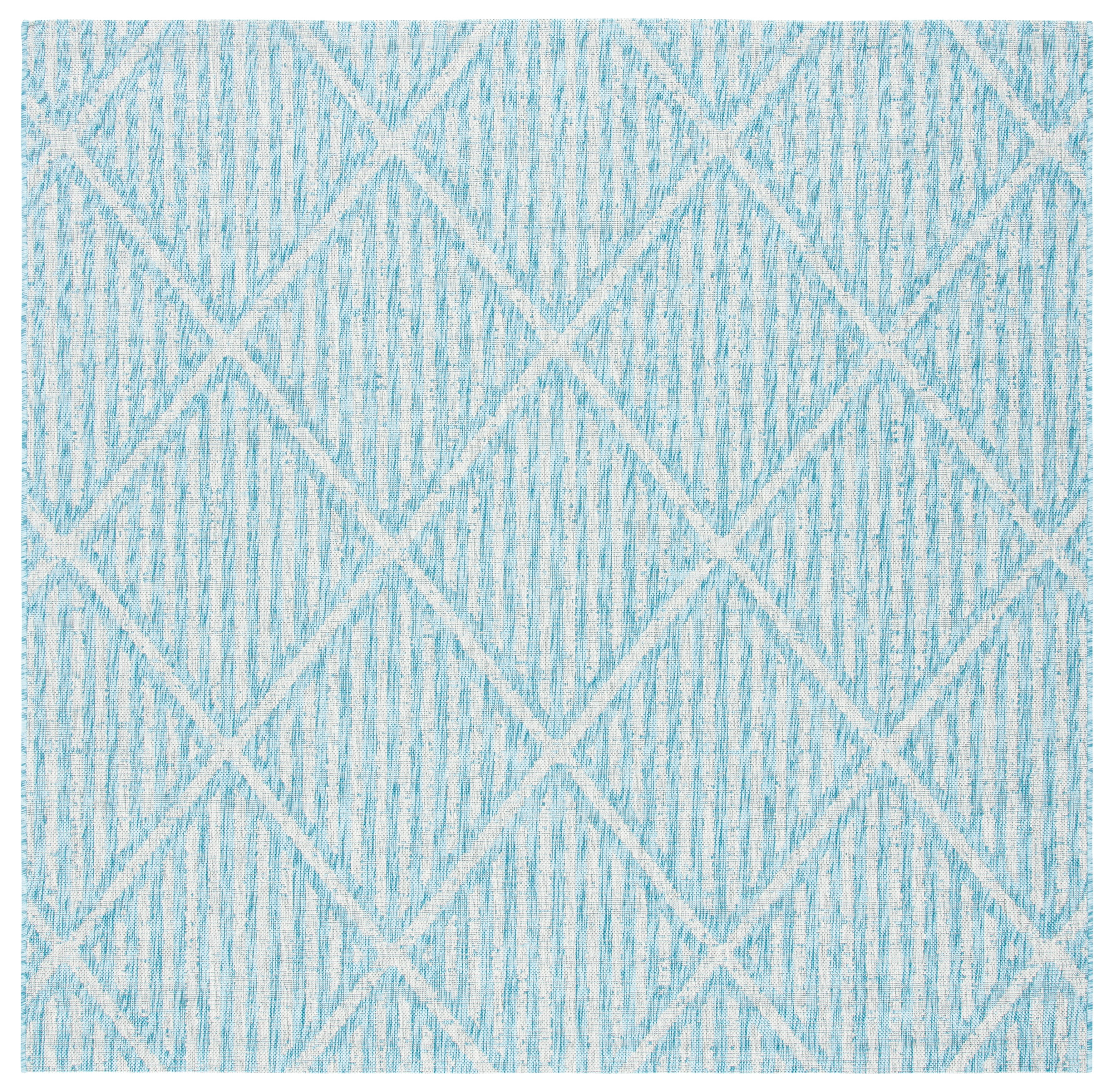SAFAVIEH Courtyard Corinna Geometric Indoor/Outdoor Area Rug, Aqua/Grey, 6'7" x 6'7" Square
