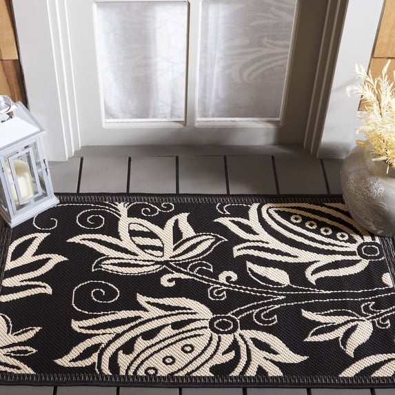 Safavieh Courtyard Crystal Floral Indoor/Outdoor Area Rug, Black/Sand, 2' x 3'7"