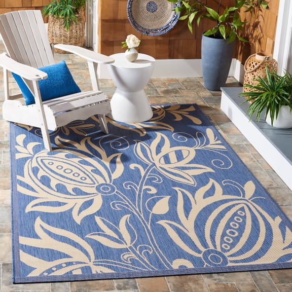 Safavieh Courtyard Crystal Floral Indoor/Outdoor Area Rug, Blue/Natural, 2'7" x 5'