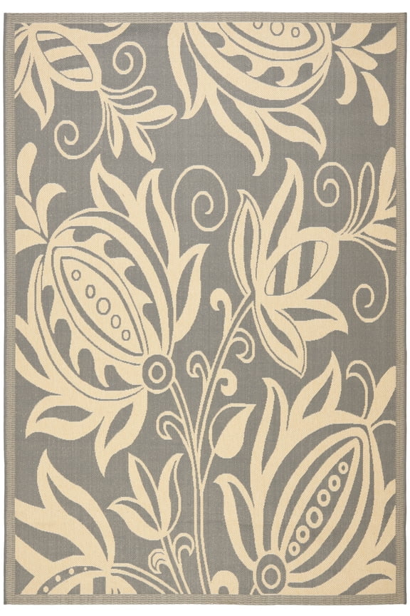 Courtyard Crystal Floral Indoor/Outdoor Area Rug, Gray/Natural, 4' x 5'7"