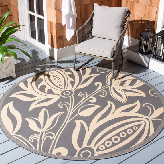 Safavieh Courtyard Crystal Floral Indoor/Outdoor Area Rug, Gray/Natural, 5'3" x 5'3" Round