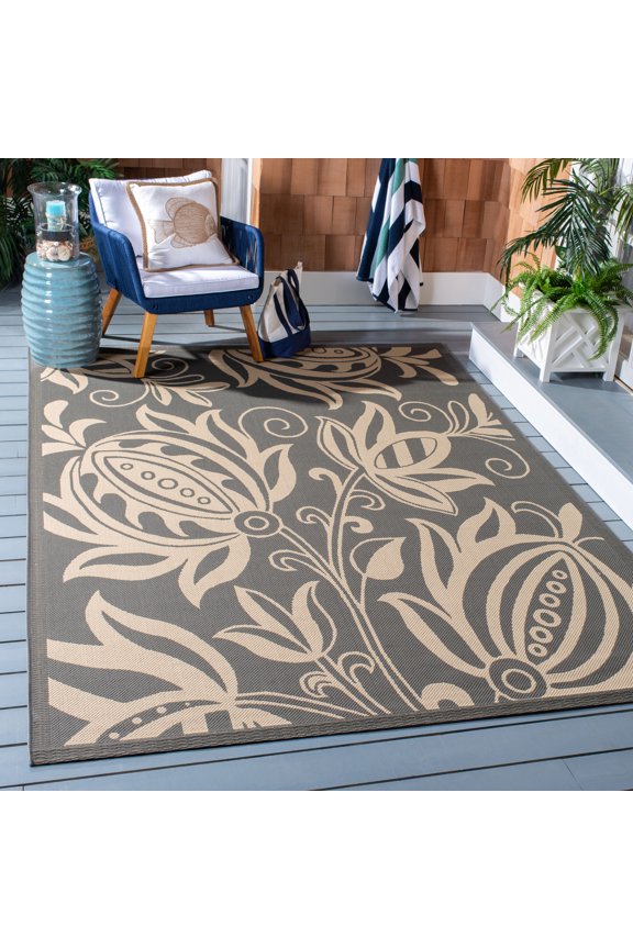 Courtyard Crystal Floral Indoor/Outdoor Area Rug, Gray/Natural, 8' x 11'