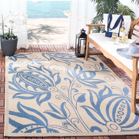Safavieh Courtyard Crystal Floral Indoor/Outdoor Area Rug, Natural/Blue, 6'7" x 9'6"