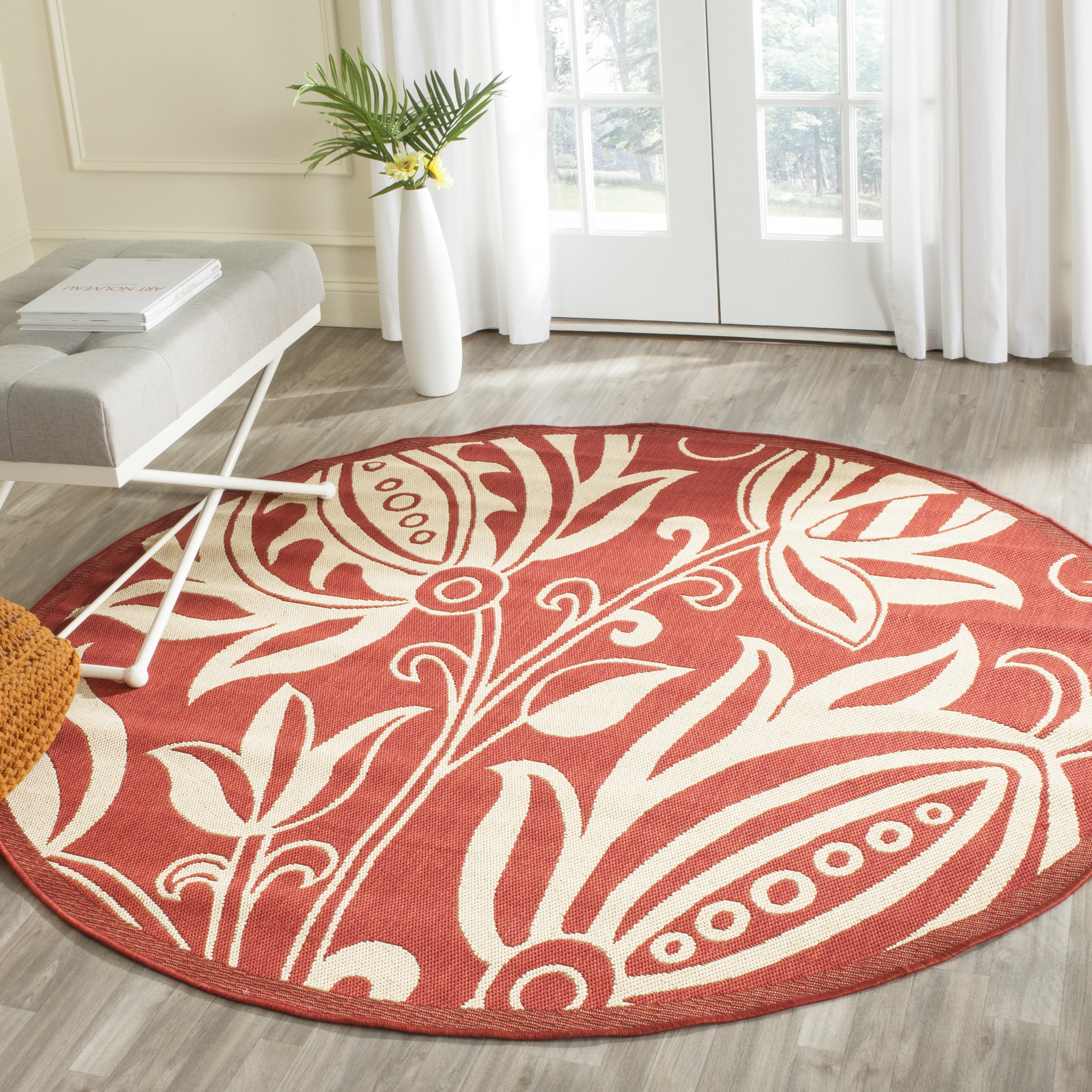 Radiant Red 7'10" Round Synthetic Indoor/Outdoor Rug