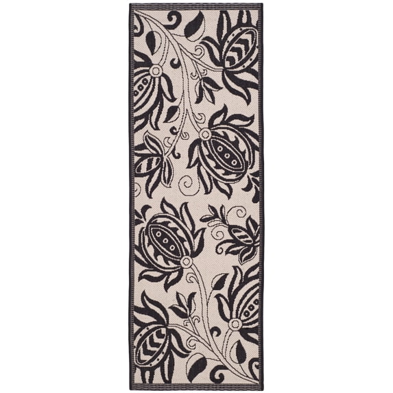 Safavieh Courtyard Crystal Floral Indoor/Outdoor Runner Rug, Sand/Black, 2'3" x 14'