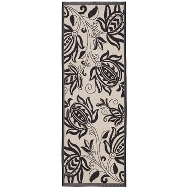 SAFAVIEH Courtyard Crystal Floral Indoor/Outdoor Runner Rug, Sand/Black, 2'3" x 14'