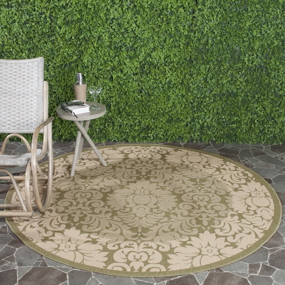 Safavieh Courtyard Dani Bordered Indoor/Outdoor Area Rug, Olive/Natural, 6'7" x 6'7" Round