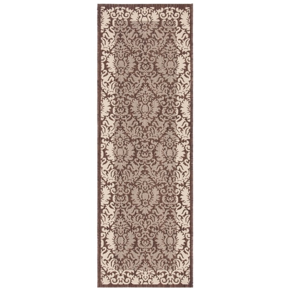 Safavieh Courtyard Dani Bordered Indoor/Outdoor Runner Rug, Chocolate/Natural, 2'3" x 14'
