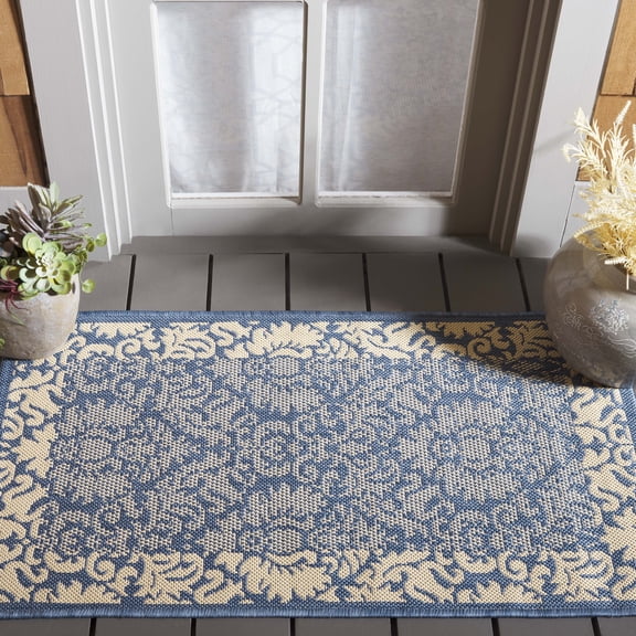 Safavieh Courtyard Dani Bordered Indoor/Outdoor Area Rug, Blue/Natural, 2'7" x 5'