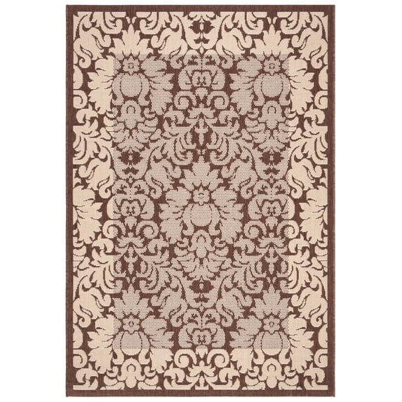 Safavieh Courtyard Dani Bordered Indoor/Outdoor Area Rug, Chocolate/Natural, 4' x 5'7"