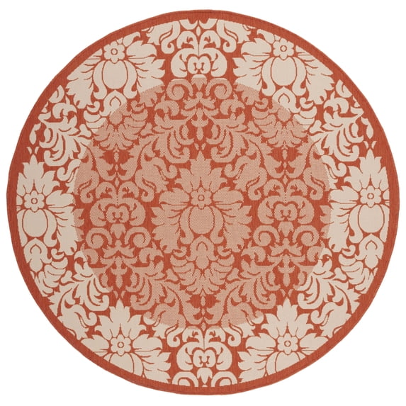 Safavieh Courtyard Dani Bordered Indoor/Outdoor Area Rug, Terracotta/Natural, 5'3" x 5'3" Round