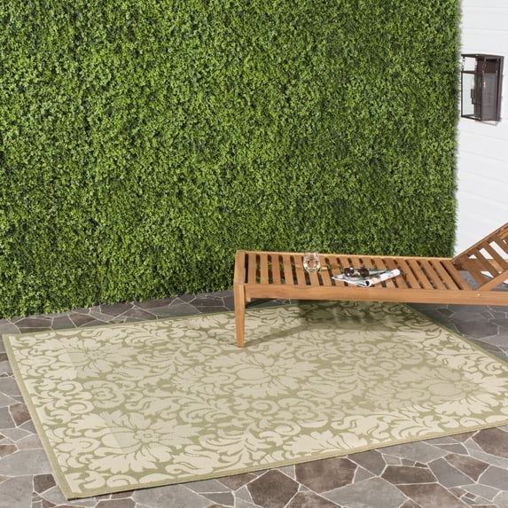 Safavieh Courtyard Dani Bordered Indoor/Outdoor Area Rug, Olive/Natural, 5'3" x 7'7"