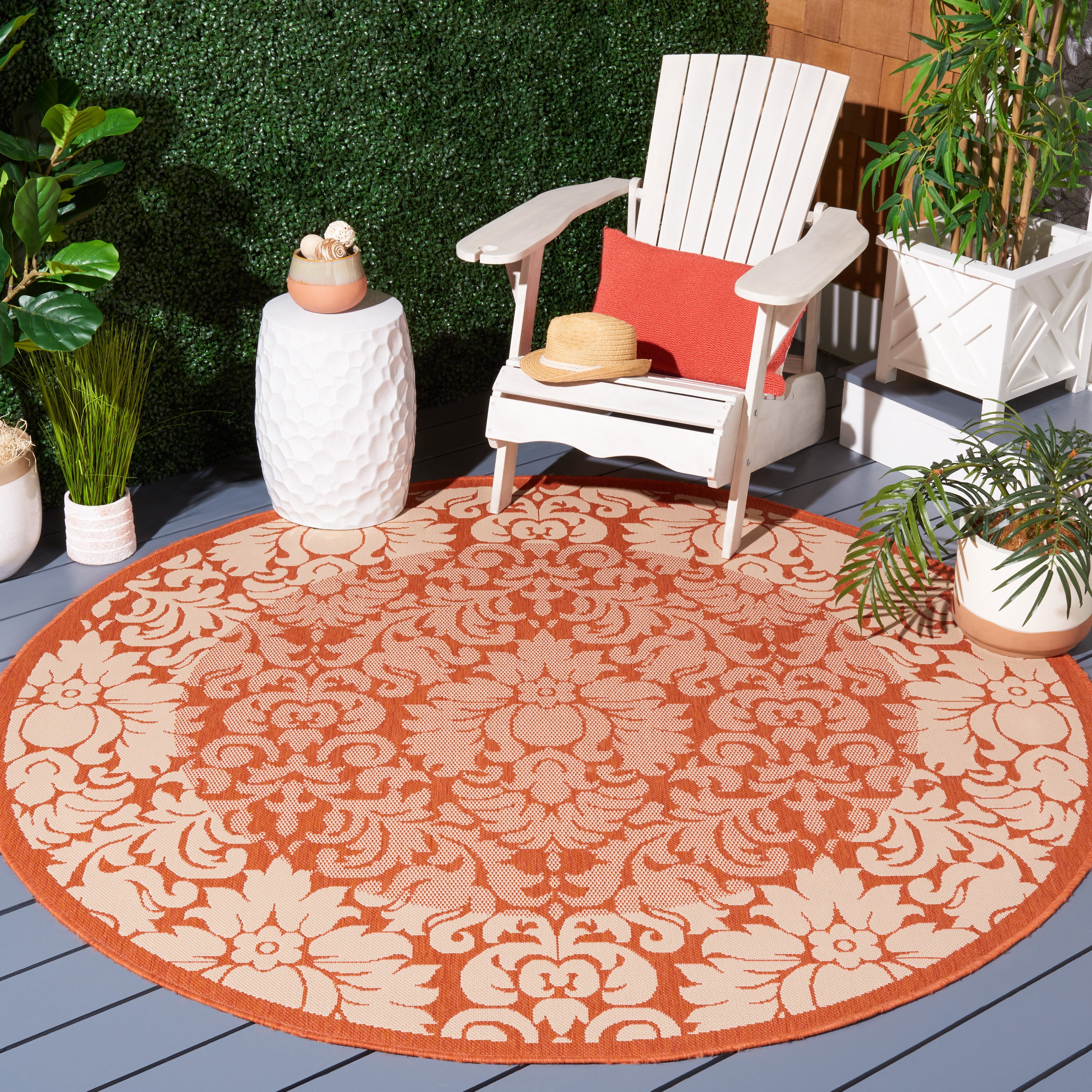Safavieh Courtyard Dani Bordered Indoor/Outdoor Area Rug, Terracotta/Natural, 6'7" x 6'7" Round