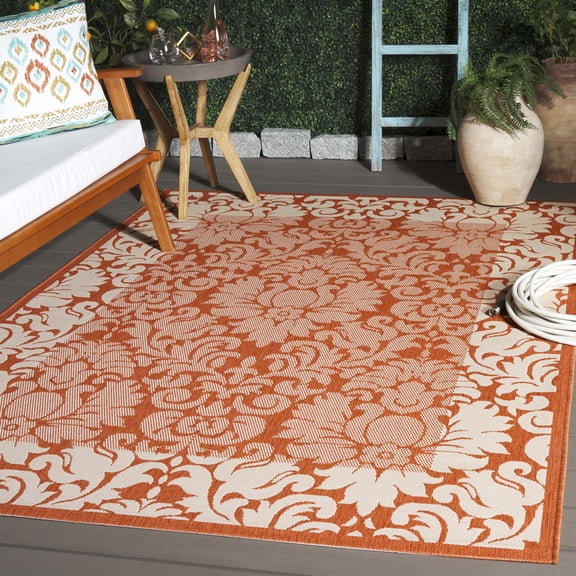 Safavieh Courtyard Dani Bordered Indoor/Outdoor Area Rug, Terracotta/Natural, 6'7" x 9'6"