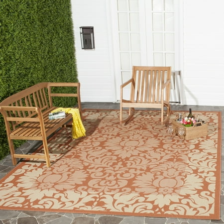 SAFAVIEH Courtyard Dani Damask Bordered Indoor/Outdoor Area Rug, 9' x 12', Terracotta/Natural