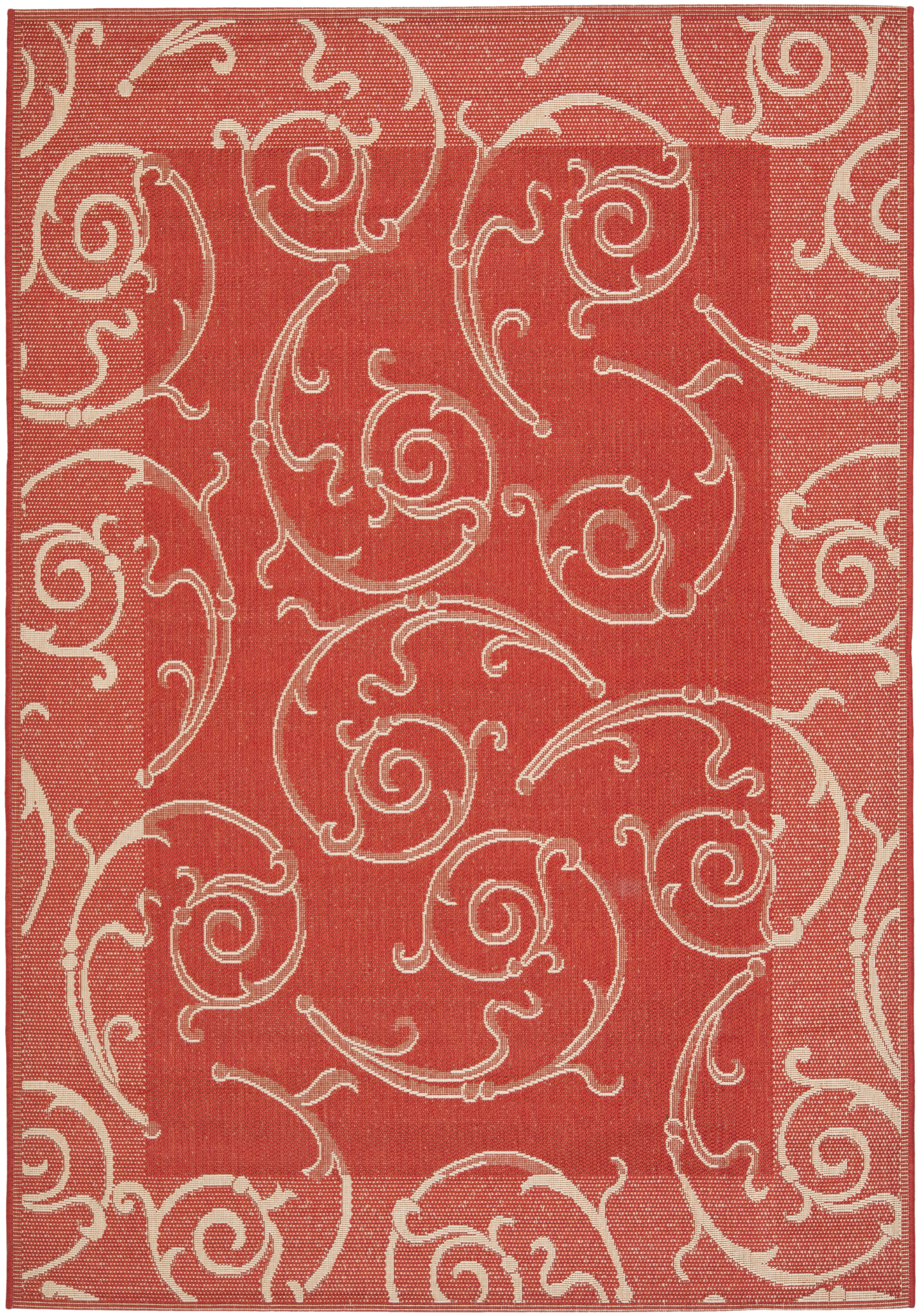 Vibrant Red and Natural Rectangular Easy-Care Outdoor Rug, 4' x 5'7"