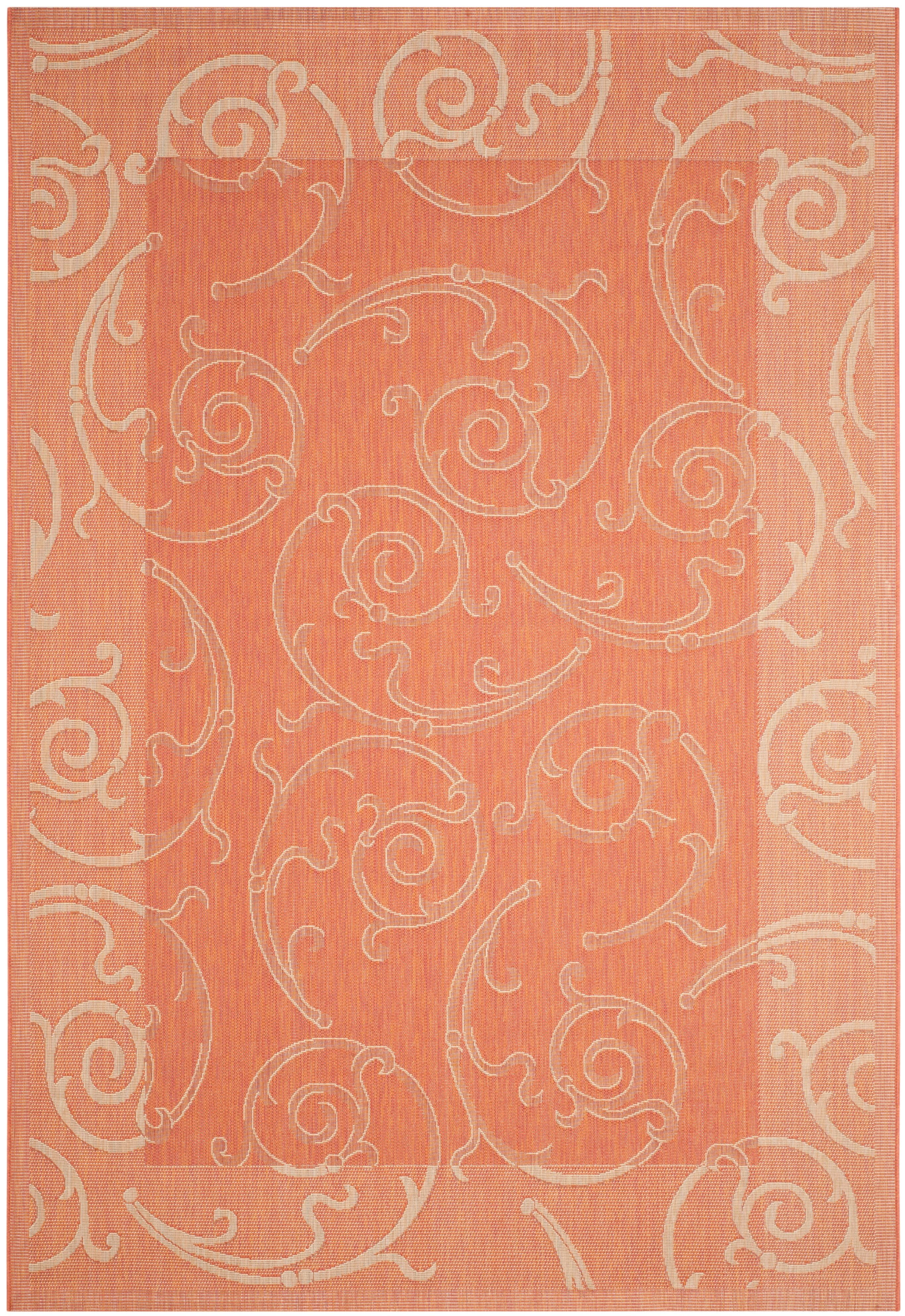 Terracotta and Natural Round Synthetic Indoor/Outdoor Rug