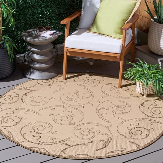 Safavieh Courtyard Daniel Oriental Indoor/Outdoor Area Rug, Natural/Brown, 5'3" x 5'3" Round