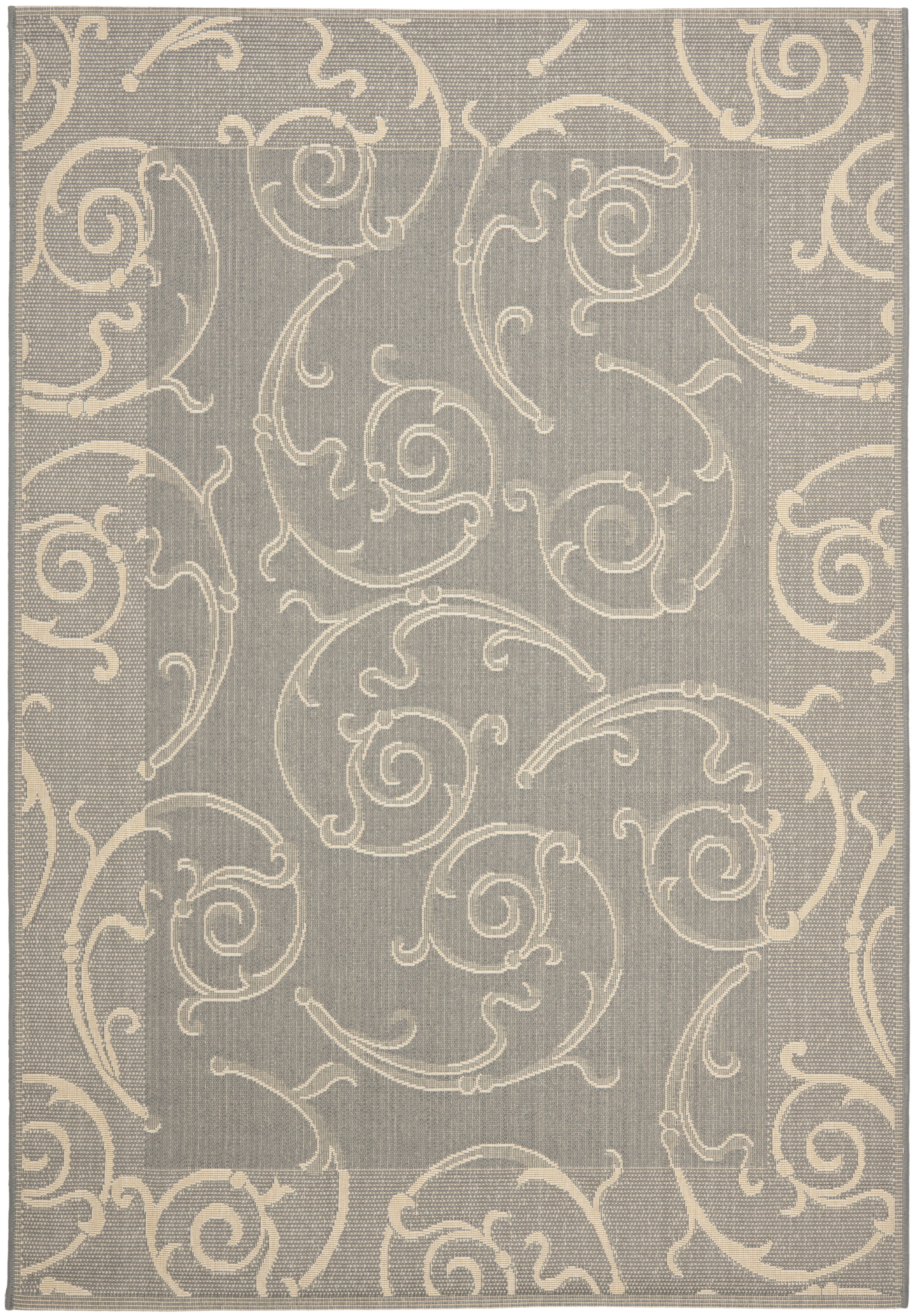 Grey and Natural Baroque Print Reversible Outdoor Area Rug