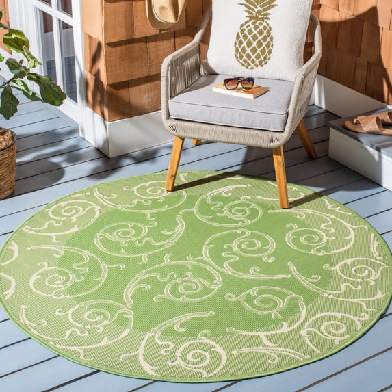 Safavieh Courtyard Daniel Oriental Indoor/Outdoor Area Rug, Olive/Natural, 6'7" x 6'7" Round
