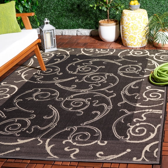 Safavieh Courtyard Daniel Oriental Indoor/Outdoor Area Rug, Black/Sand, 6'7" x 9'6"
