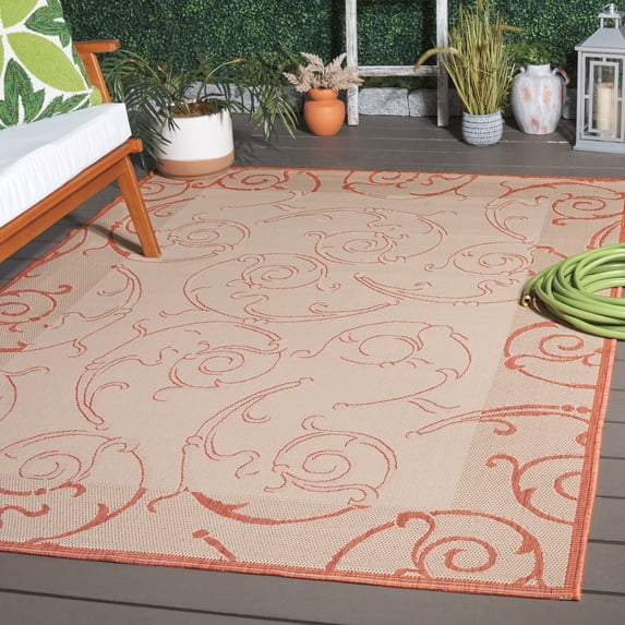 Safavieh Courtyard Daniel Oriental Indoor/Outdoor Area Rug, Natural/Terracotta, 7'10" x 7'10" Square