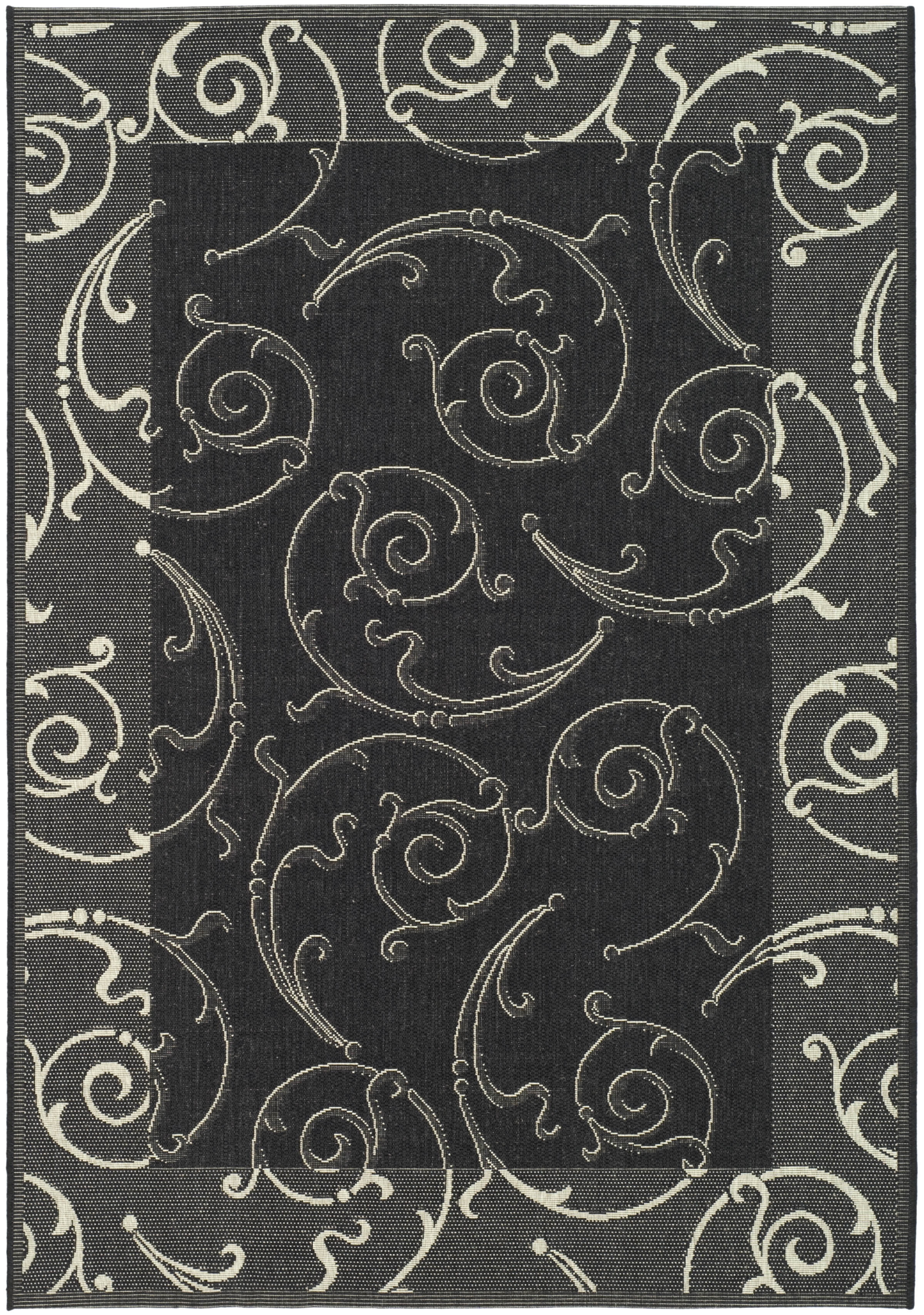 Large Black and Sand Rectangular Synthetic Indoor/Outdoor Area Rug
