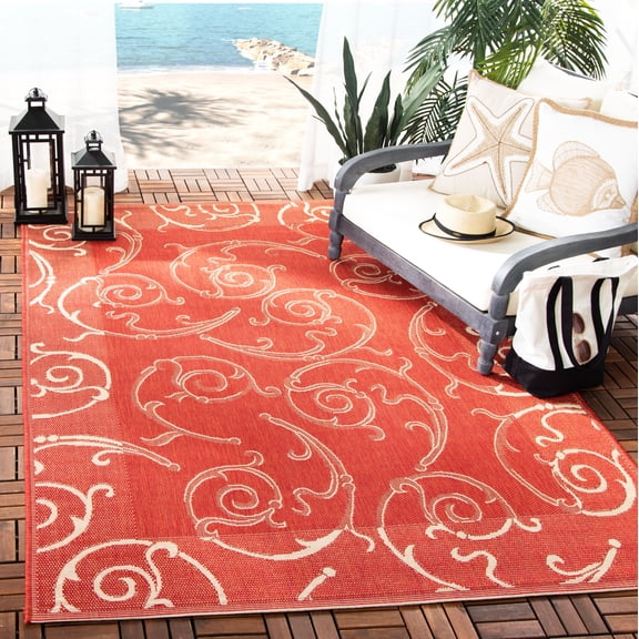 Safavieh Courtyard Daniel Oriental Indoor/Outdoor Area Rug, Red/Natural, 9' x 12'