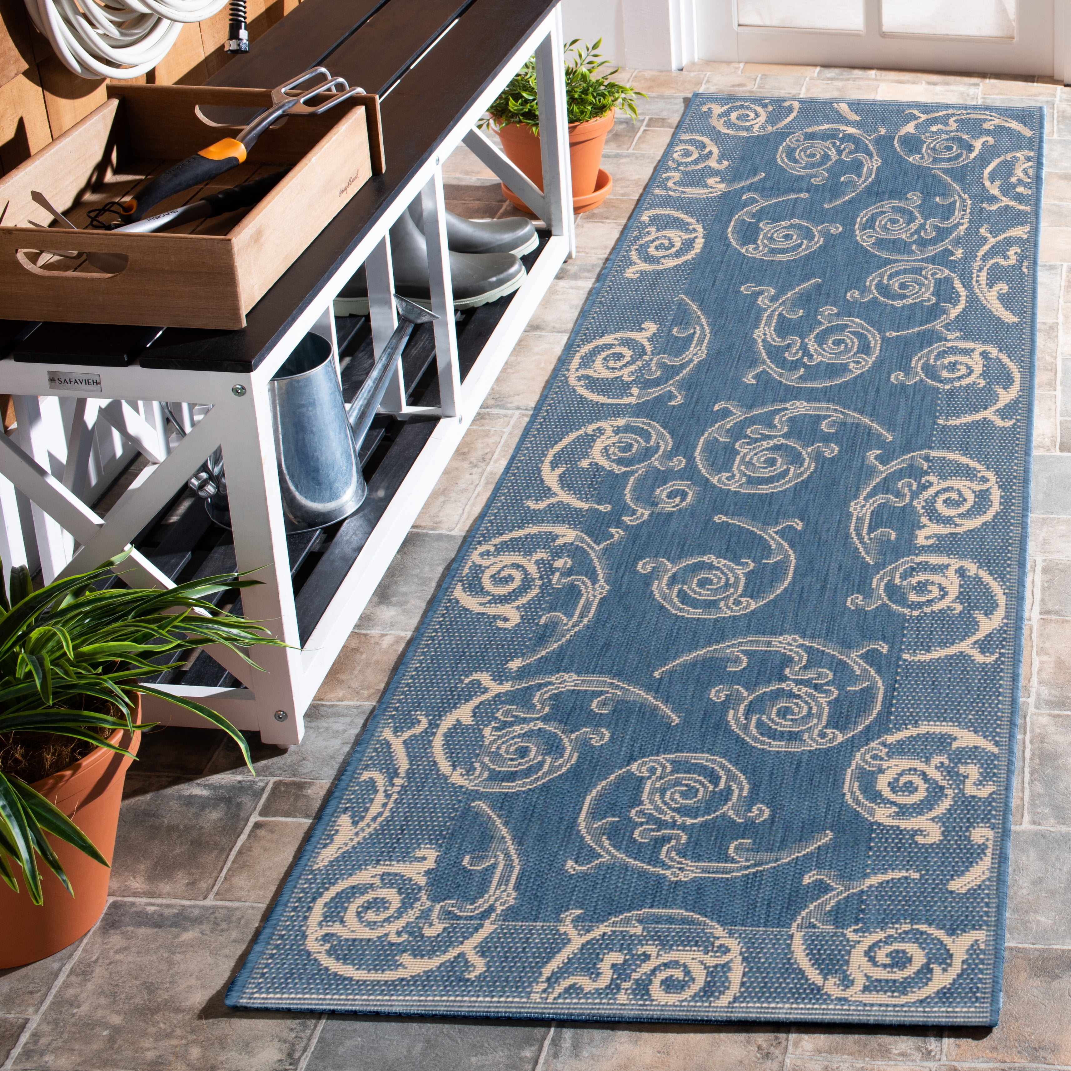 Safavieh Courtyard Daniel Oriental Indoor/Outdoor Runner Rug, Blue/Natural, 2'3" x 10'