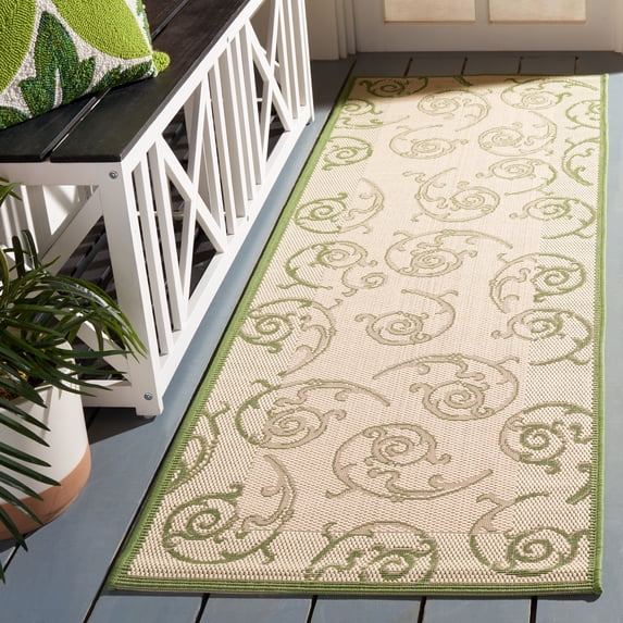 Safavieh Courtyard Daniel Oriental Indoor/Outdoor Runner Rug, Natural/Olive, 2'3" x 10'