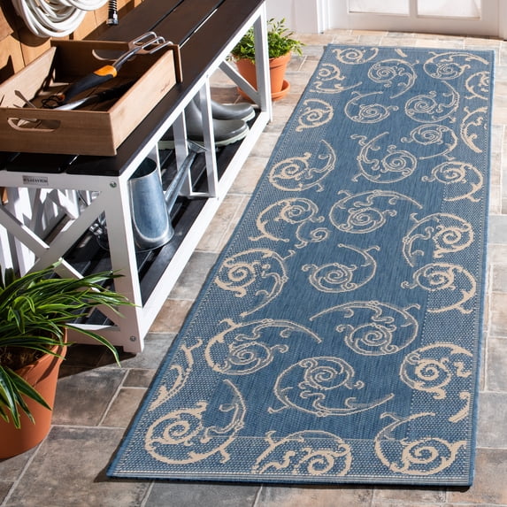 Safavieh Courtyard Daniel Oriental Indoor/Outdoor Runner Rug, Blue/Natural, 2'3" x 12'
