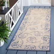 Safavieh Courtyard Daniel Oriental Indoor/Outdoor Runner Rug, Natural/Blue, 2'3" x 6'7"