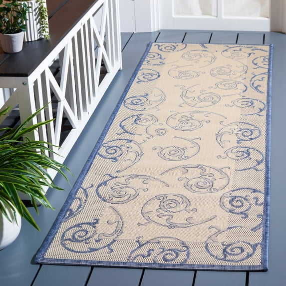 Safavieh Courtyard Daniel Oriental Indoor/Outdoor Runner Rug, Natural/Blue, 2'3" x 14'