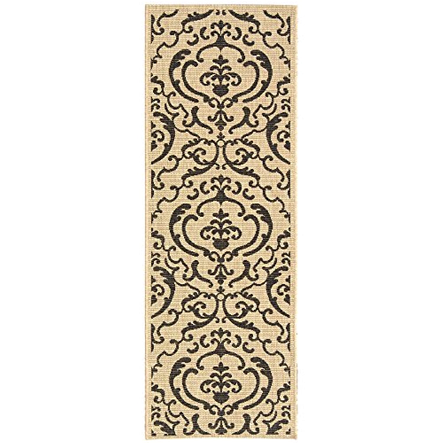 Black and Sand Synthetic Stain-Resistant Indoor/Outdoor Rug